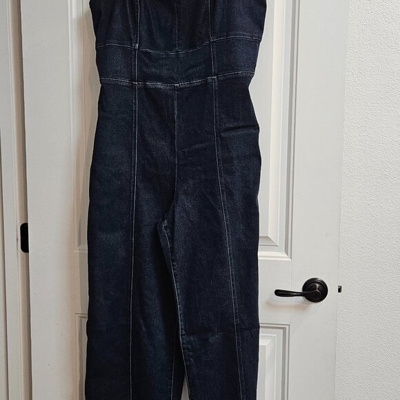 Denim Back Cutout Hyper Sculpt Wide Leg Jumpsuit - Picture 4 of 8